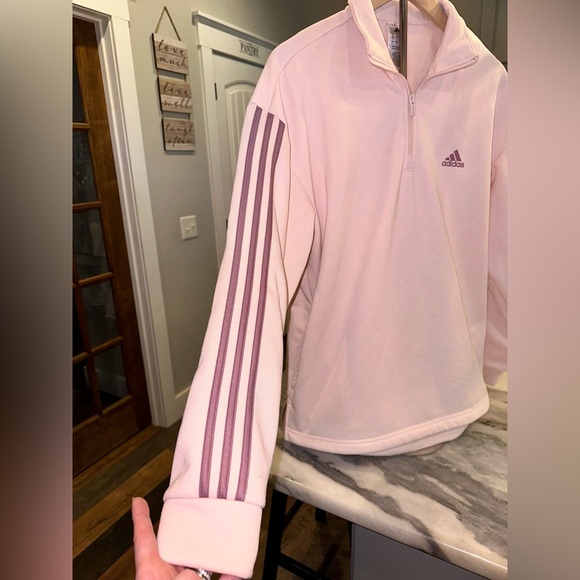 adidas Tops - EUC Women’s Adidas Half Zip Pullover Pink & Purple Stripes Size Large